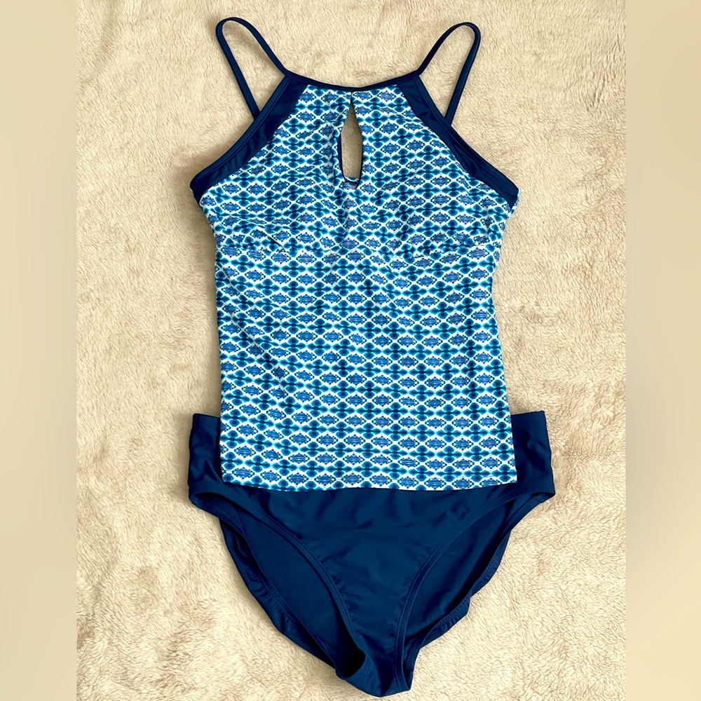 Ellen Tracy 2 Piece Tankini Bathing Suit Set Navy Blue Size 14